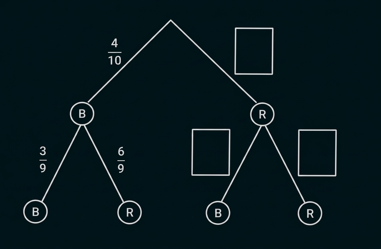 Baumdiagramm mit Brüchen und leeren Kästchen zum Ausfüllen